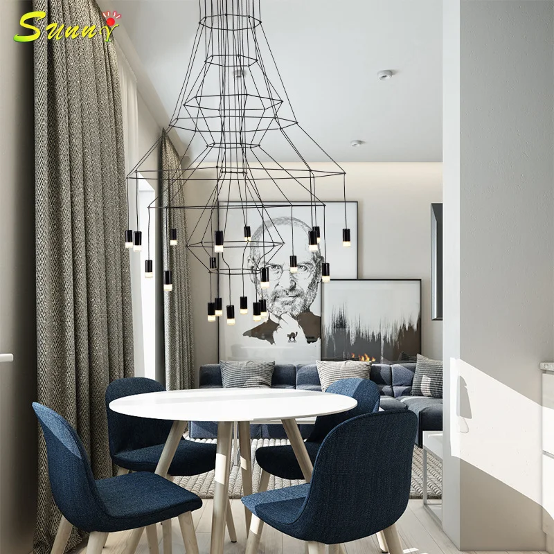 

Geometric Line Branch Pendant Lights Nordic Post Modern Designer Pendant Lamp Iron Restaurant Hotel Parlor Kitchen Hanging Lamps