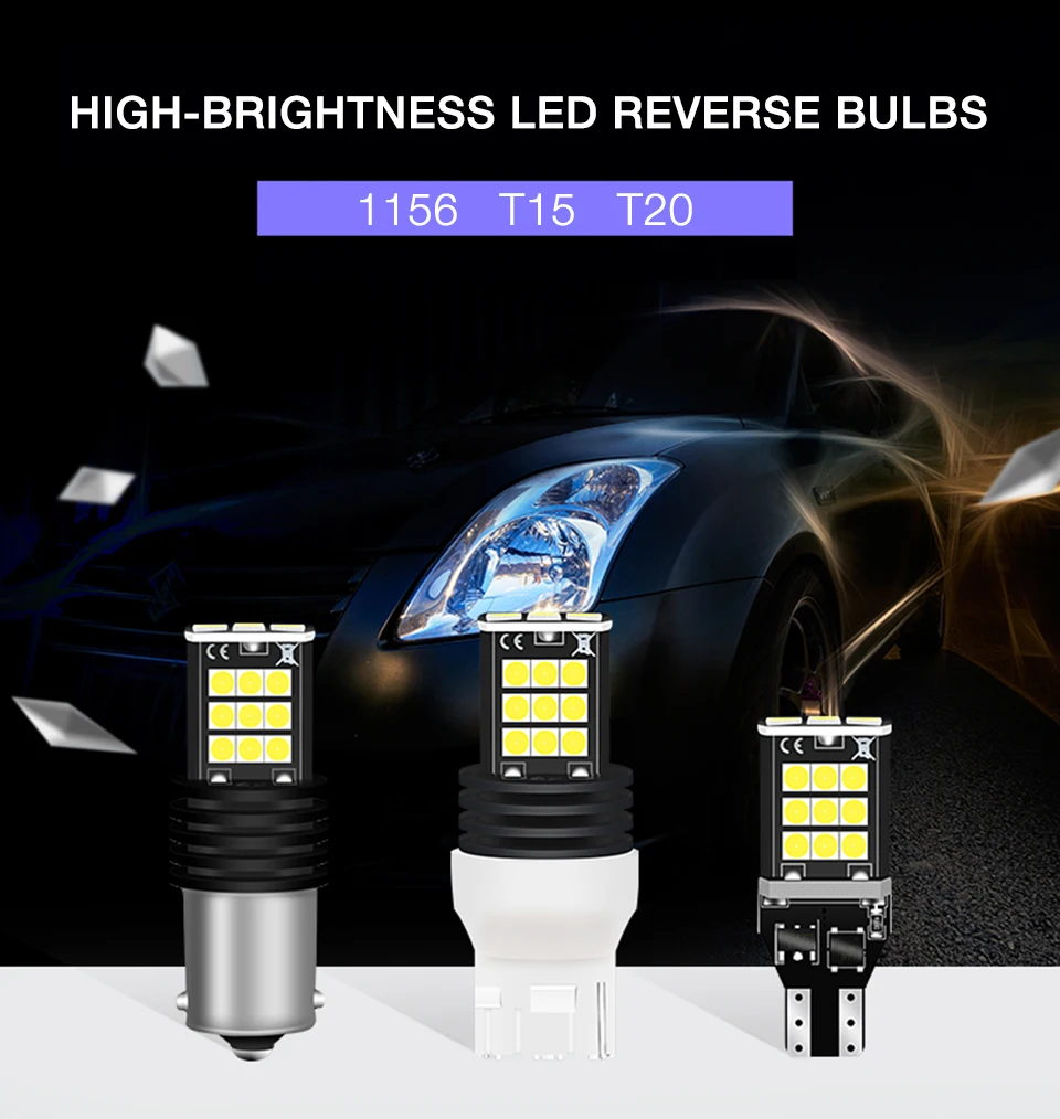 LDRIVE 2 шт. T15 W16W T20 1156 светодиодный обратный лампочки Canbus 3030SMD Выделите светодиодный резервный Подсветка лампа стробовспышки DC12-16V