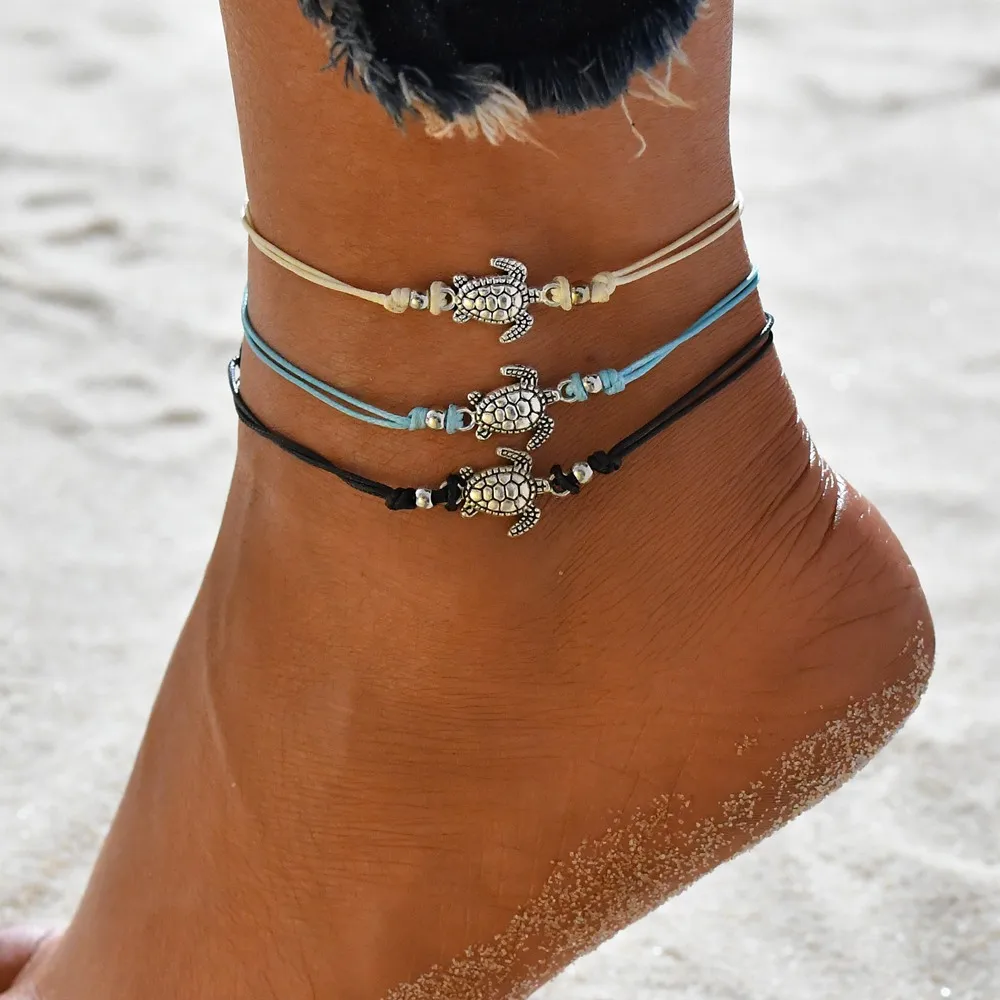 Богемные ручной работы Черепаховые веревки лодыжки браслеты винтажные летние пляжные браслеты на ногу для женщин ремень босиком ноги цепи ювелирные изделия на ногу