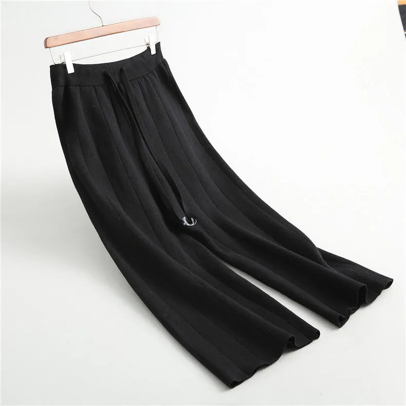 Осень зима широкие брюки черные трикотажные сексуальные шерстяные брюки-кюлоты свободные женские брюки