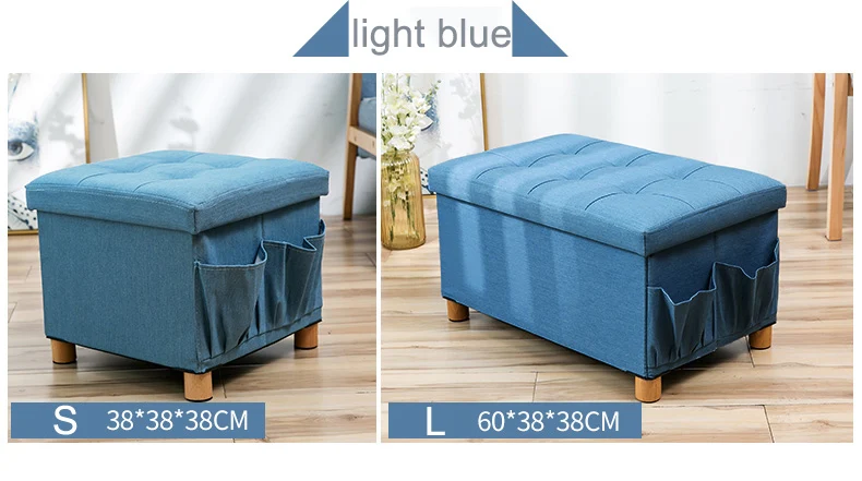 Denim fabric ottoman solid wood four feet storage stool fitting room creative slipper side pocket change shoe bench foldable