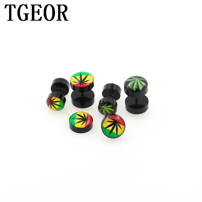 

Free Shipping WHOLESALE HOT reggae color illusion cheaters 10pcs 16g 8mm 10mm rasta color leaf logo print acrylic fake plugs