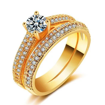 

2pcs Bridal Wedding Ring Set Fashion Filled Jewelry Promise CZ Stone Engagement Rings For Women G-7