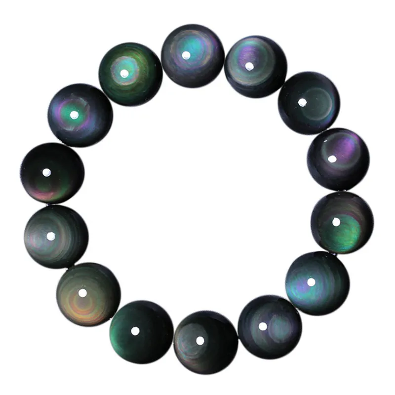 Günstig Große Natürliche Steine Schwarz Regenbogen Auge Obsidian Armband Kristall Quarz Runde Wulst Männer Frauen Armband Energie Geschenk Glück Schmuck