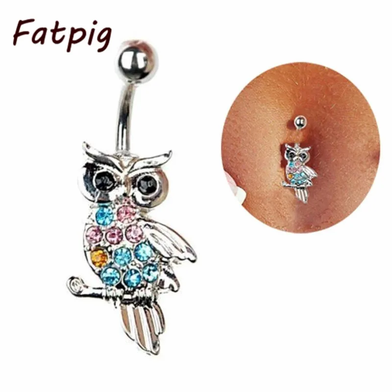 

Owl Navel Belly Button Ring Barbell Rhinestone Gift Crystal Ball Body Piercing