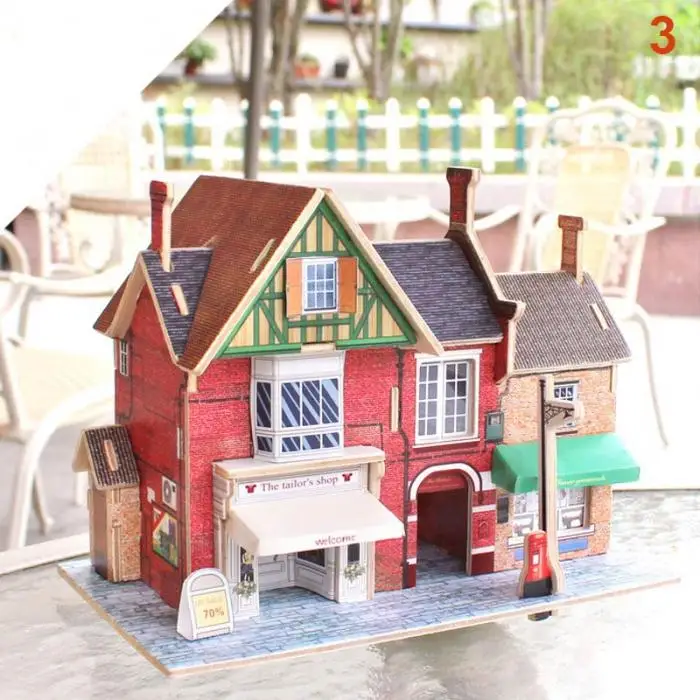 3D миниатюрный Британский деревянный дом сборки DIY Развивающие игрушки для детей Дети M09