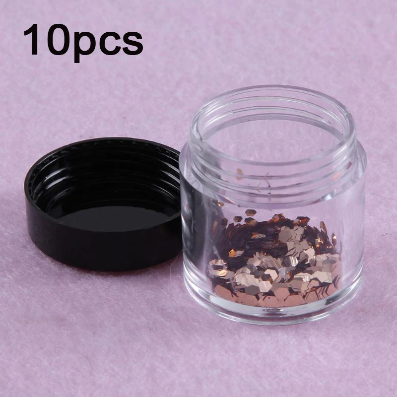 

10PCS Cosmetics Jar Box Nail Art Storage Pot Bottle Plastic Transparent Case Storage Clear Case Nail Art Decoration Holder Tool