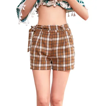 

New Sexy Summer Cowgirl Shorts Hot Women Coffee Mini Plaid Shorts Cotton fibers Hot short de mujer