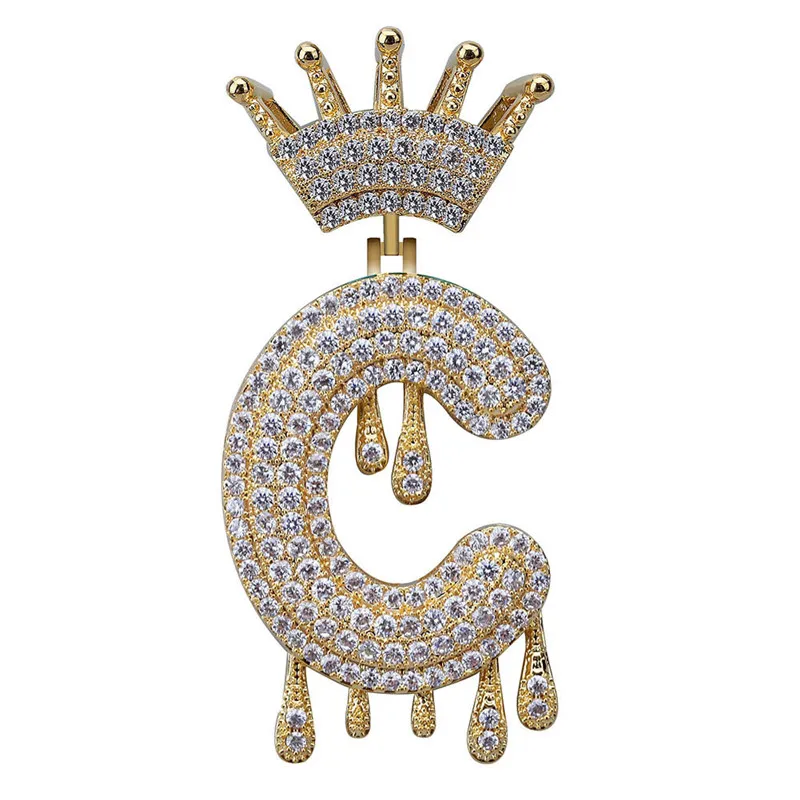 

Hip Hop Jewelry Vintage Crown Letter Iced Out Pendant Necklace With Gold Chain New Arrival AAA Cubic Zircon Mens Necklaces