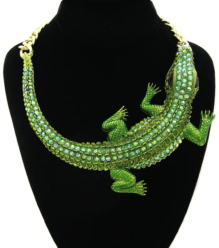 

Design Exaggerated Punk Full Rhinestone Crocodile Collar Chain Necklace Women Fashion Trend Statement Z87