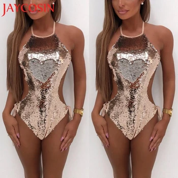 

Women Sequins Bandage Jumpsuit Push-Up Padded Bra Bikini One Piece Swimwear 0703
