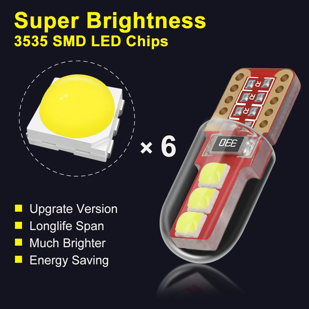 2 шт. T10 W5W Светодиодная лампа WY5W 168 194 6SMD 3535 автомобильный интерьерный светильник Поворотная боковая купольная лампа для чтения номерного знака светильник для автомобилей