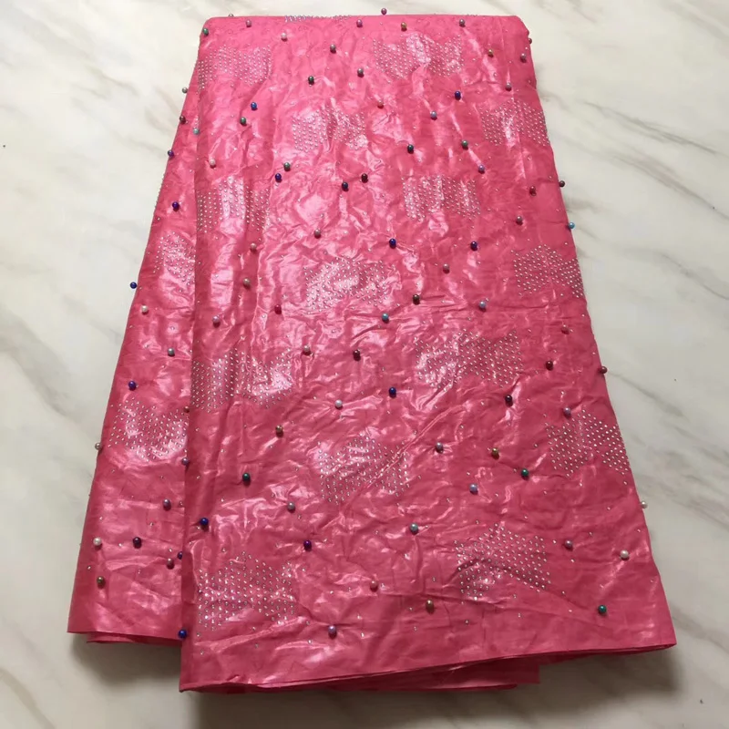 

Free shipping (5yards/pc 1.3kg ) plain color African bazin fabric with lots of stones and beads for making party dress BLS36