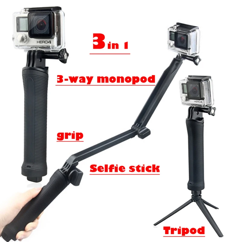 3in1 GoPro selfie stick ручка+ мини штатив-Трипод+ 3-ходовой монопод Портативный держатель для экшн-камеры Go Pro Hero 4/3+ SJ4000 SJ7000 спортивной экшн-камеры Xiaomi yi Rollei