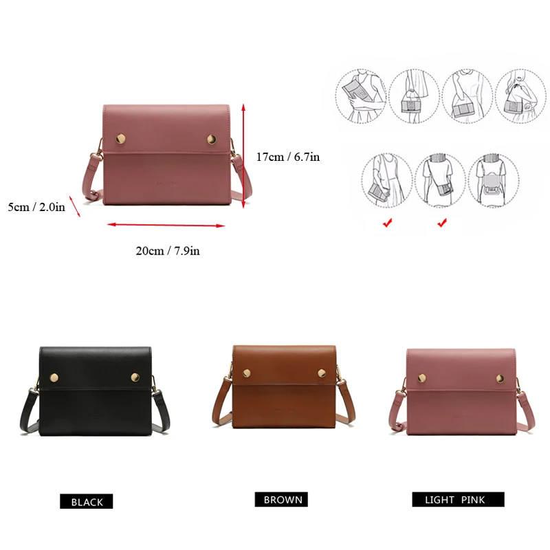 MICOCAH Fashion flap bags ladies PU Leather Crossbody Bags For Women Famous Brand Designer Bag Pink/ Brown/ Black MSD192