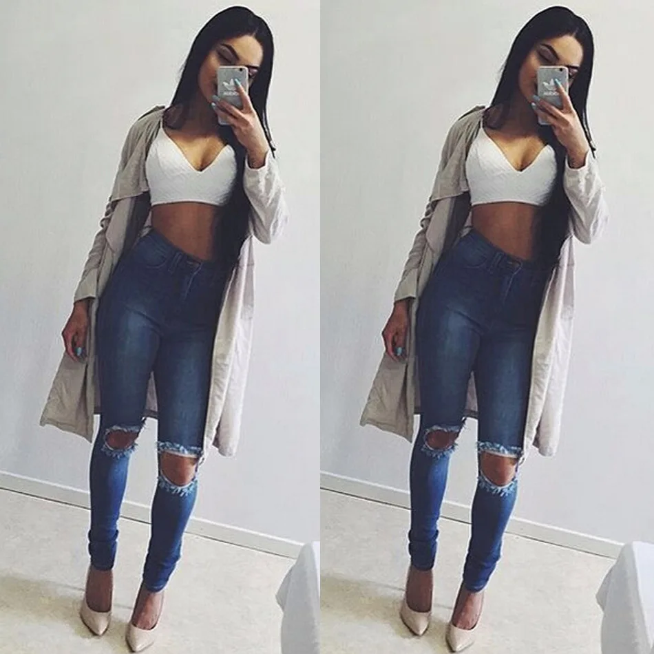 BKLD Slim Jeans For Women Skinny High Waist Jeans Woman Blue Denim Pencil Pants Fashion 2019 New Women Hole Jeans Pants