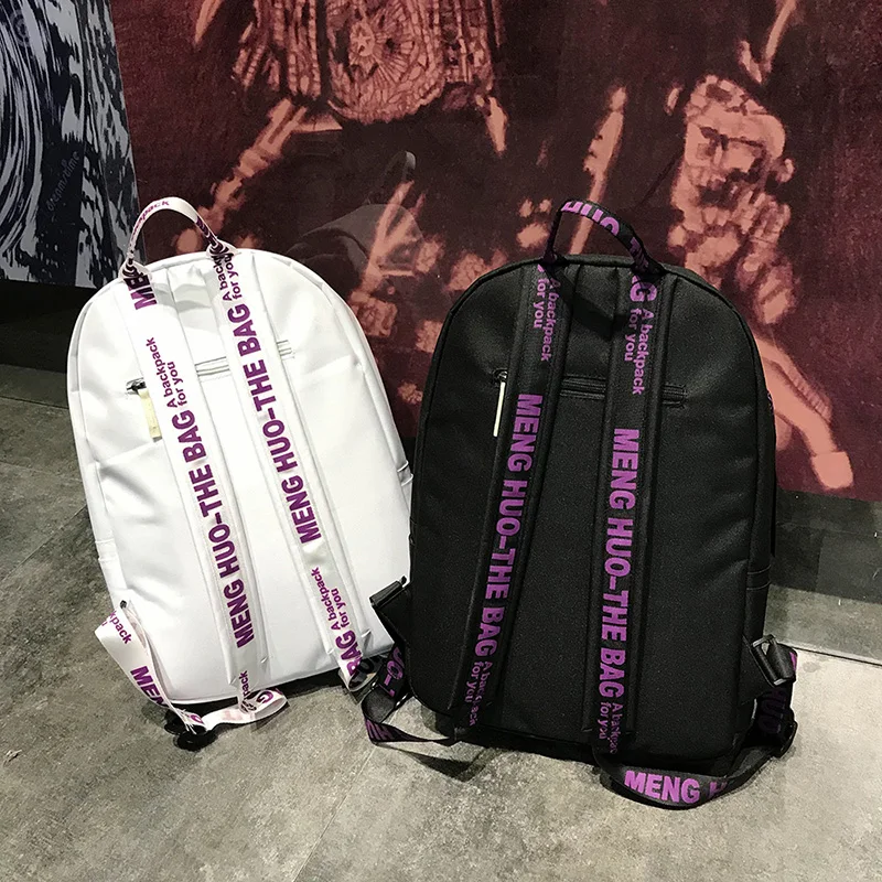 Menghuo Casual Unisex Boys Women Backpack Personality Letters Ribbons Backpack Mochila Big Students School Bag Girls Travel Bag (36)