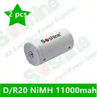 2 pcs Soshine D/R20 Size Rechargeable Batteries NiMH 11000mAh battery