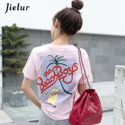 Jielur Повседневная футболка Женская 2019 шикарные деревья белого цвета с надписью Розовый Топ женский молодой корейский модный базовый Camiseta