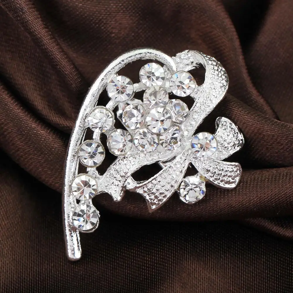 Vivid Charming Elegant Rhinestone Half Heart Silver color Brooches for
