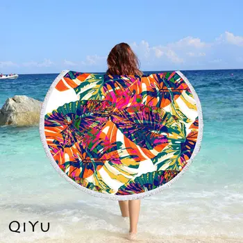 

Printed Tropical Leaves Round Beach Towel Microfiber Bath Towel Yoga Mat Tassels Blanket Gift Home Decor 001, free shipping