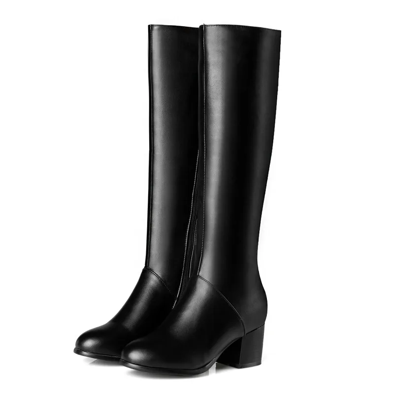 ZETMTC/; большие размеры 32-43; сапоги до колена; женская обувь из искусственной кожи; ботинки осень-зима; простые ботинки на молнии на высоком каблуке - Цвет: black   Short plush