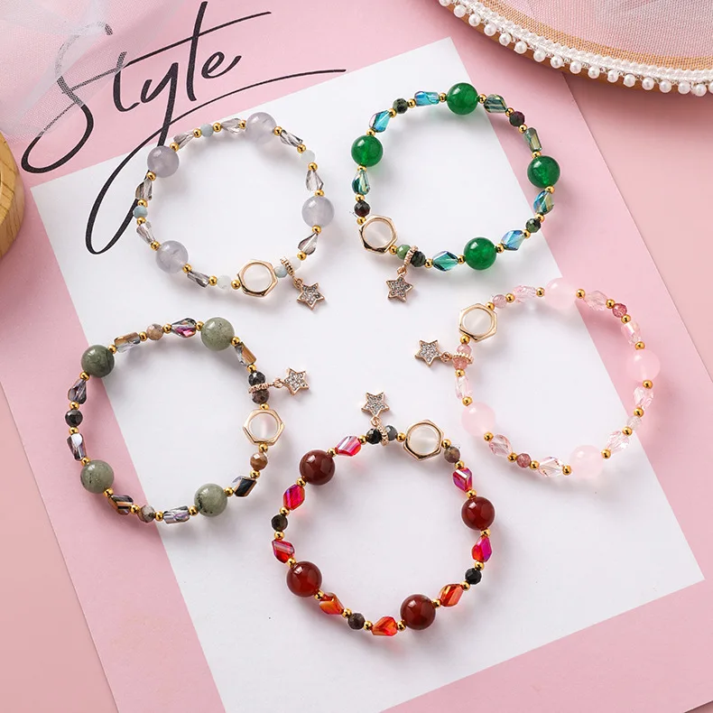 

Korea Students New Charm Bracelet Handmade Beaded Crystal Stone Ball Star Pendant Bracelets & Bangles Birthday Gifts