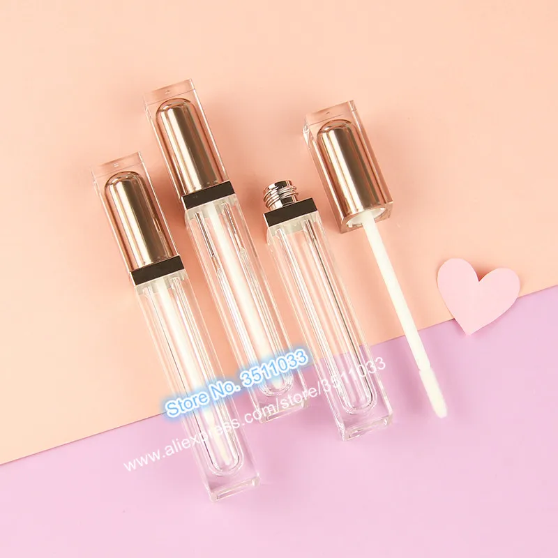 

High Quality Rose Gold Empty Lip Gloss Tube, Square Transparent Lip Gloss Refillable Bottles,Plastic Liquid Lipstick Container