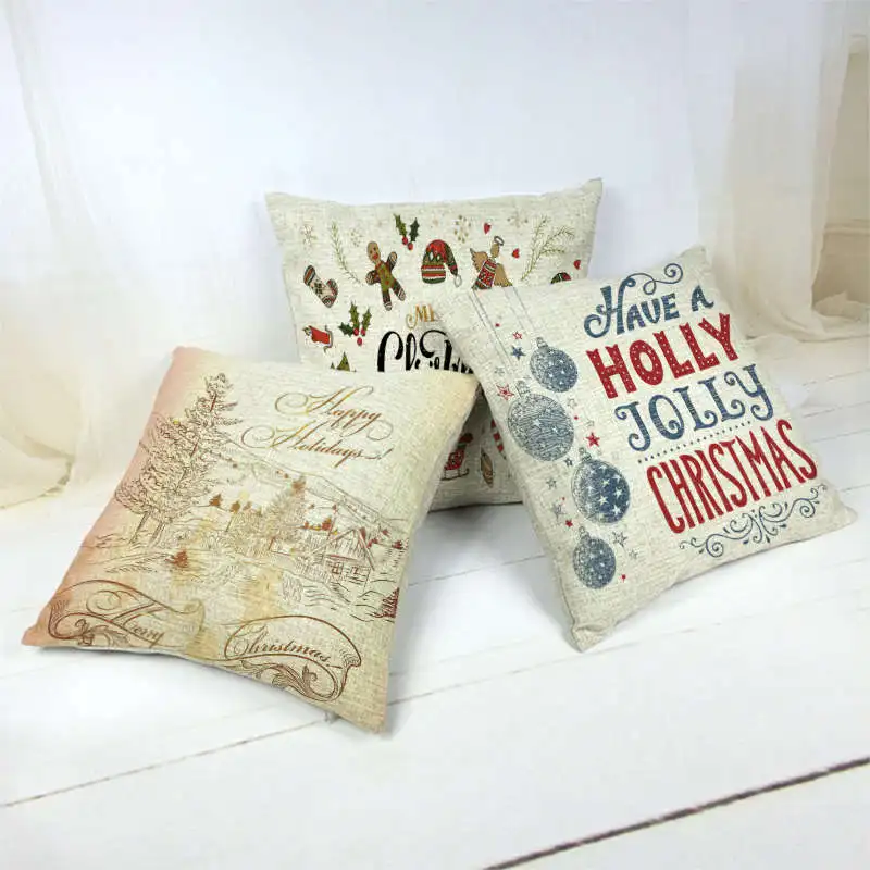 

45X45Cm Christmas Family Car Sofa Pillowcase Decorative Text Pattern Nostalgic Style Christmas Gift Cotton Linen Cushion Covers