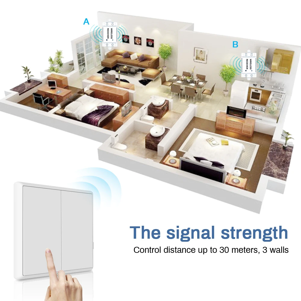 Wireless Switch with 110V 220V Receiver and Push Button Panel Waterproof Remote Smart Light Switch  - 33040233367