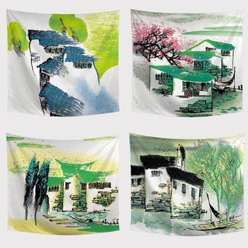 

Ethnic Tapestry Green Striped Leaves Flower House Wild Goose Towel Mat Outdoor Picnic Mat Farmers Living Room Decorative Carpet