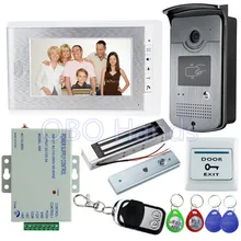 Nuevo 7 ”color con cable video de la puerta teléfono set kit con cámara del timbre del intercomunicador + 180 KG cerradura magnética para sistema de control de acceso RFID