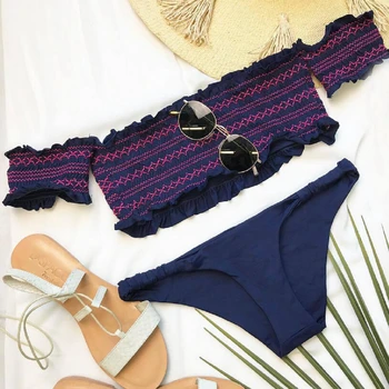

2PCS Dark Blue Bathing Suit Hot 2018 Sexy Ladies Bikini Set Bandage Push-Up Padded Bra Swimwear Swimsuit Bathing Suit