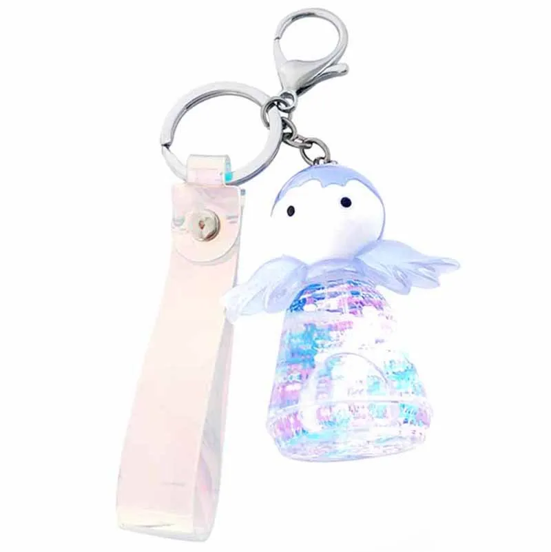 

2019 Cute Cartoon Angel Baby Doll Starry Liquid Crystal Quicksand Keychain Colorful Wristband Keyring for Women Bag Pendant