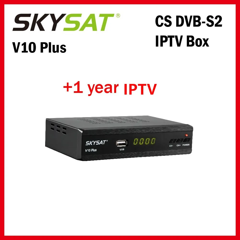 

[With 1 year IPTV]SKYSAT V10 Plus Satellite Receiver with Europe Arabic Adult 5000+ Live 10000+ VOD support IPTV CCcamd Cline VR