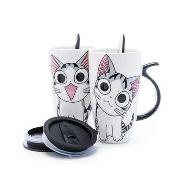 

High quality Cat Ceramic 600ml Mugs With Lid and Spoon Cartoon cup,Milk Coffee Tea Cup white Porcelain Mug Nice Drinkware Gifts