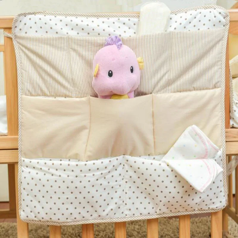 

New 100%Cotton Crib Organizer Baby Cot Bed Hanging Storage Bag Toy Diaper Pocket for Newborn Crib Bedding Set Accessories