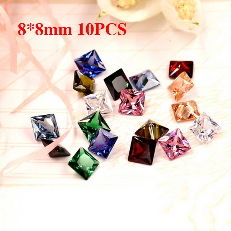 

New Colored Gemstone Square Zircon Nails Rhinestone AB Crystal Champagne Emerald Glass Gem Manicure Jewelry Decoration 8x8mm