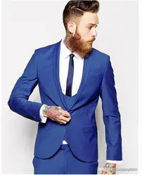 2019 Королевский синий мужские костюмы Slim Fit 3 предмета в комплекте вечерние индивидуальный заказ свадебные женихи смокинги для
