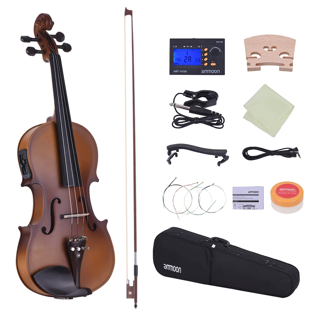 

ammoon Full Size 4/4 Violin Acoustic Electric Violin Fiddle Solid Wood Body Ebony Fingerboard Pegs Chin Rest Tailpiece