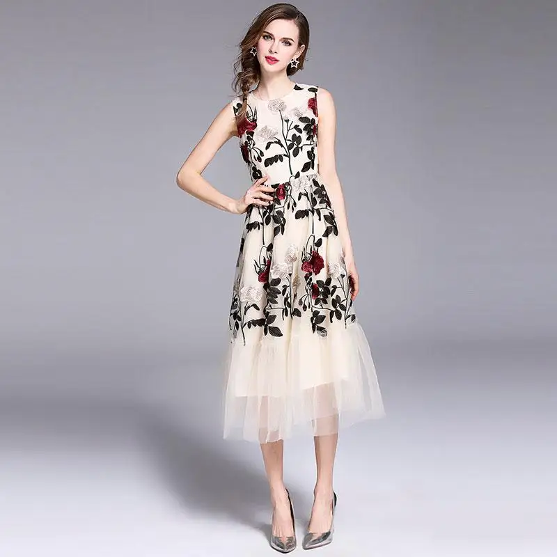 Borisovich женское летнее длинное платье, новинка, модное платье без рукавов с цветочной вышивкой, высокое качество, элегантные женские платья для вечеринок M685 - Цвет: Photo Color