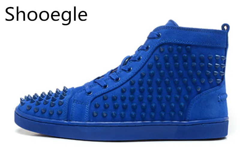 Men Spike Stud leather casual shoes rivets sneaker lace up flat high top men casual outdoor men shoes Zapatillas Hombre