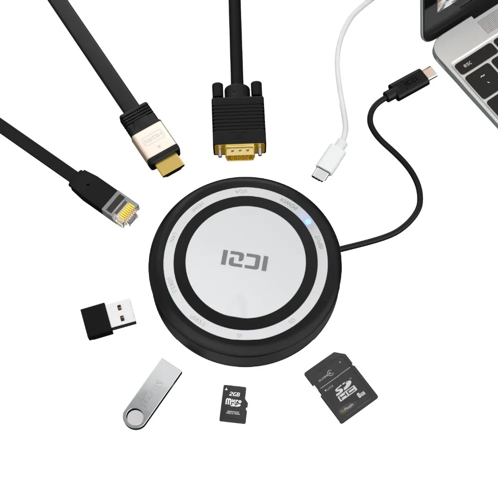 ICZI 8 в 1 USB C концентратор Тип C USB 3,0 HDMI VGA TF SD RJ45 док-станция для MacBook Pro ноутбука huawei mate 10 20 P20 samsung S8 S9