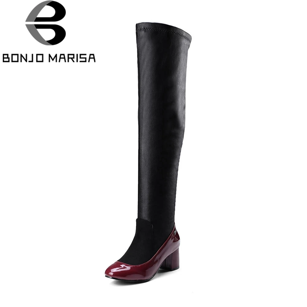 

BONJOMARISA Fashion women't Soft Sock Boots Women Over Knew Thigh High Boots Women Autumn 2018 Plus Size 32-48 Heels Shoes Woman