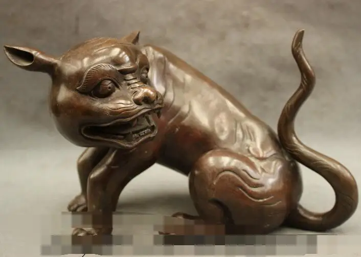 

S02656 8" FengShui Chinese Bronze Copper Beast Cat Head Tiger Unicorn Statue Sculpture