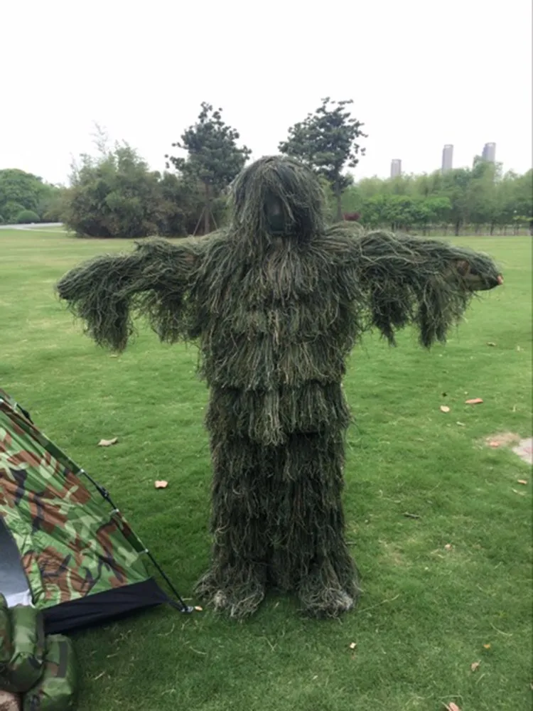 Лесной дизайн камуфляж охота Ghillie костюм Тип Травы одежда, yowie Снайпер 3D бионический костюм Джунгли белая пустыня