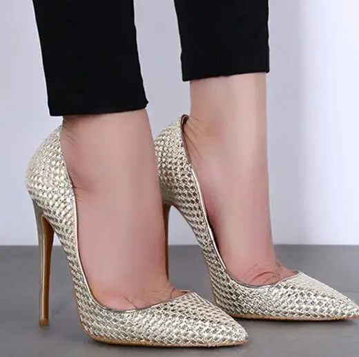 Женская обувь из натуральной кожи на высоком каблуке; женские туфли-лодочки на шпильке; женская обувь на тонком каблуке; вечерние и свадебные туфли с острым носком на высоком каблуке; Цвет Серебристый - Цвет: 8 cm gold