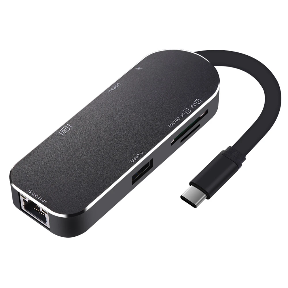 

7in1 USB C Hub Gigabit Ethernet Type C Hub with HDMI Adapter RJ45 Micro SD/TF Card Reader PD Power 10 Gbp USB3.0 for Macbook Pro