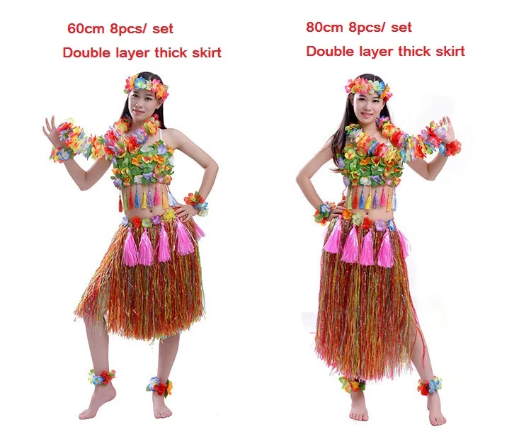 Ladies Hawaiian Hula Skirt Lie Hula Set Halloween Fancy Dress Party Accessories