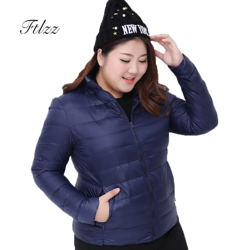 Plus Size 5xl 6xl Lightweight Down Jacket Women Slim Long Sleeved
